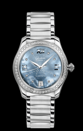 Glashutte Original Lady Serenade Blue MOP Index Line Diamond Bezel Bracelet (1-39-22-11-22-34)