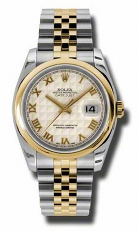 Rolex Datejust Ivory Pyramid Automatic Stainless Steel and 18K Yellow Gold Men's 116203IPRJ