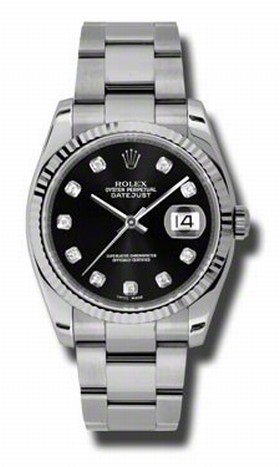 Rolex Datejust Black Dial 18kt White Gold Bezel Automatic Stainless Steel Ladies Watch 116234BKDO