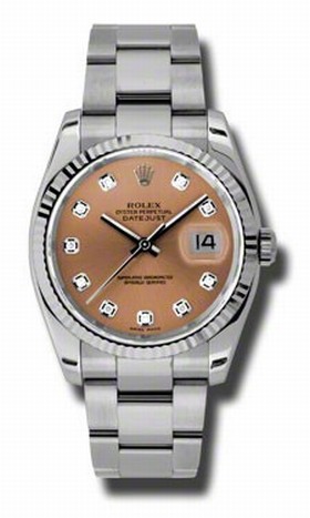 Rolex Datejust Pink Dial Automatic White Gold Bezel Stainless Steel Oyster Men's Watch 116234PDO