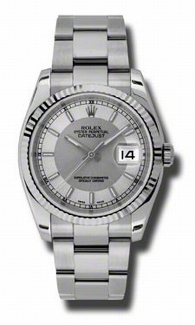 Rolex Datejust Silver Automatic White Gold Bezel Steel Ladies Watch 116234SSTSO