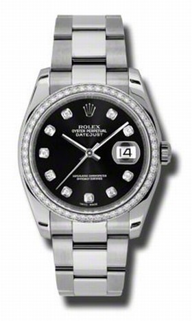 Rolex Datejust Black Dial Automatic Diamond Bezel Steel Ladies Watch 116244BKDO