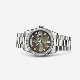 Rolex Day-Date 36 Platinum Diamonds President Black Mother of Pearl Diamonds (118346-0026)
