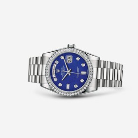 Rolex Day-Date 36 Platinum Diamonds President Lapis Diamonds (118346-0086)