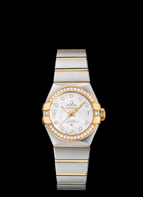 Omega Constellation 27mm Co-Axial Brushed Two Tone / Diamond Bezel / MOP (123.25.27.20.55.004)
