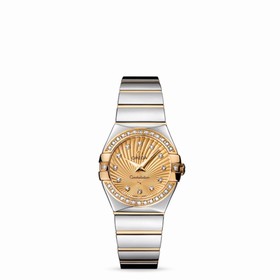 Omega Constellation 27mm Quartz Polished Two Tone / Diamond Bezel / Champagne Supernova (123.25.27.60.58.002)