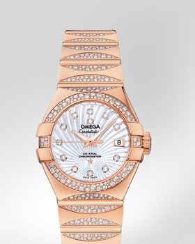 Omega Constellation 27mm Co-Axial Waxing Moon Snow Set Red Gold (123.55.27.20.55.003)