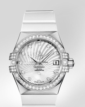 Omega Constellation 35mm Co-Axial Brushed White Gold / Diamond / Rubber (123.58.35.20.99.001)
