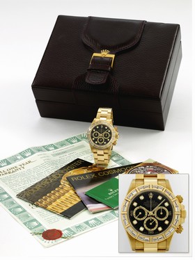 Rolex Daytona Yellow Gold 24 Baguette Black Diamonds (16568)