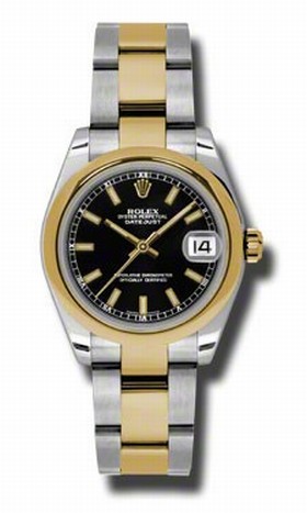 Rolex Datejust Black Dial Automatic Stainless Steel and 18kt Gold Ladies Watch 178243BKSO