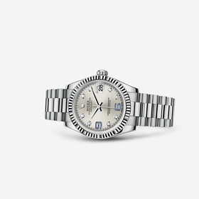Rolex Datejust 31 White Gold Fluted President Silver Diamonds & Sapphires (178279-0080)