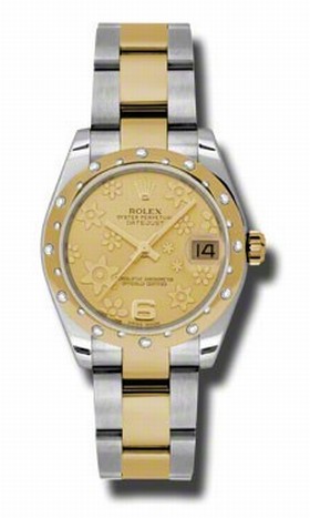 Rolex Datejust Champagne Floral Dial Automatic Stainless Steel and 18kt Gold Ladies Watch 178343CFO