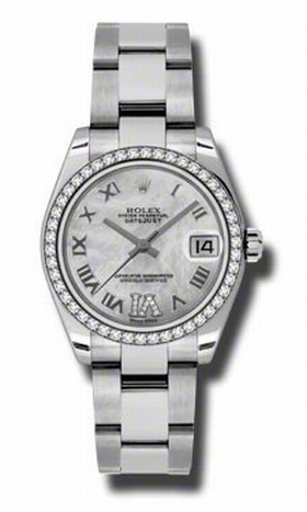 Rolex Datejust Mother of Pearl Roman Diamond Dial 18kt White Gold Diamond Bezel Ladies Watch 178384MRDO