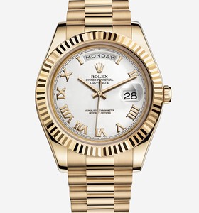 Rolex Day-Date II Yellow Gold Fluted White Roman (218238-0037)