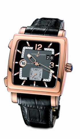 Ulysse Nardin Quadrato Dual Time 18kt Rose Gold Black Men's Watch 246-92-692
