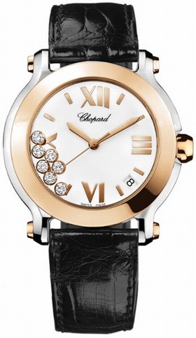 Chopard Happy Sport II White Diamond Dial Black Leather Ladies Watch 278492-9001
