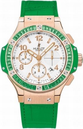 Hublot Big Bang Gold Tutti Frutti White Dial Alligator and Rubber Green Females Watch 341.PG.2010.LR.1922