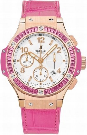 Hublot Big Bang Gold Tutti Frutti White Dial Alligator and Rubber Pink Female Watch 341.PP.2010.LR.1933