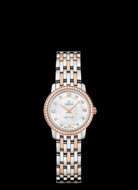Omega Deville Prestige Quartz Ladies 24.5mm Two Tone Red / Diamond (424.25.24.60.55.002)