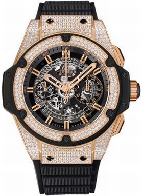 Hublot Big Bang King Power Unico Skeleton Dial Diamonds Automatic Chronograph Black Rubber Watch 701.OX.0180.RX.1704