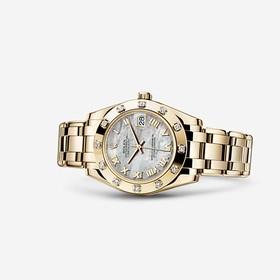 Rolex Datejust Pearlmaster 34 Yellow Gold 12 Diamond Mother of Pearl Roman (81318-0005)