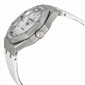 Audemars Piguet Royal Oak Automatic Diamond Silver Dial White Leather Ladies Watch 15451ST.ZZ.D011CR.01