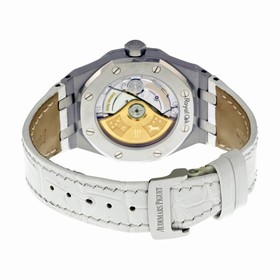 Audemars Piguet Royal Oak Automatic Diamond Silver Dial White Leather Ladies Watch 15451ST.ZZ.D011CR.01