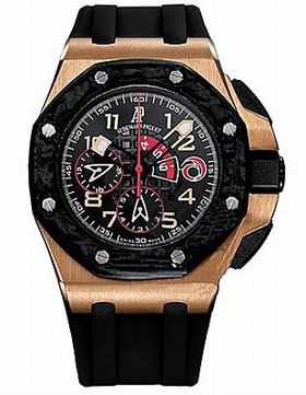 Audemars Piguet Black Dial Chronograph 18kt Rose Gold Black Rubber Men's Watch 26062OROOA002CA01
