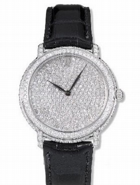 Audemars Piguet Jules Audemar Diamond Pave Dial 18kt White Gold Black Leather Men's Watch 15123BCZZA001CR01