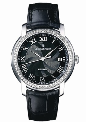 Audemars Piguet Jules Audemars Black Dial 18kt White Gold Diamond Black Leather Men's Watch 15140BCZZA002CR03