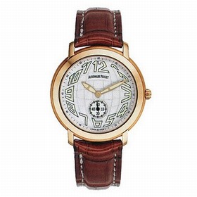 Audemars Piguet Jules Audemars Silver Dil 18kt Rose Gold Brown Leather Men's Watch 15056OROOA088CR01