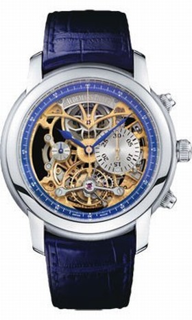 Audemars Piguet Jules Audemars Skeleton Dial Platium Blue Leather Men's Watch 26353PTOOD028CR01