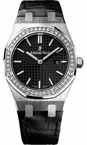 Audemars Piguet Royal Oak Diamond Black Dial Stainless Steel Ladies Watch 67651st.zz.d002cr.01