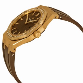 Audemars Piguet Royal Oak Diamond Brown Dial 18 kt Rose Gold Ladies Watch 67651OR.ZZ.D080CA.01