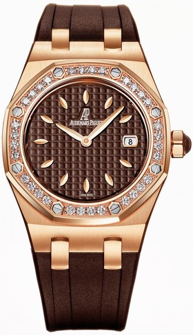 Audemars Piguet Royal Oak Diamond Brown Dial Rose Gold Ladies Watch 67601OR.ZZ.D080CA.01