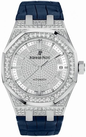 Audemars Piguet Royal Oak Diamond Pave Dial Blue Leather Strap Automatic Men's Watch 15452BCZZD019CR01