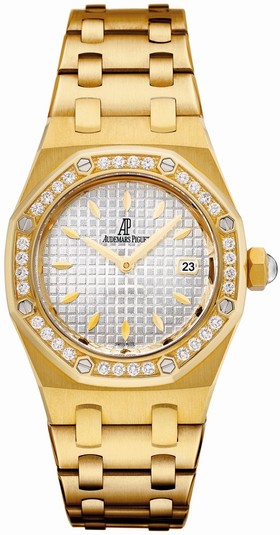 Audemars Piguet Royal Oak Diamond Silver Dial 18 kt Yellow Gold Ladies Watch 67601BA.ZZ.1230BA.01