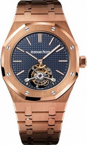 Audemars Piguet Royal Oak Extra Thin Tourbillon Blue Dial 18 kt Rose Gold Men's Watch 26510OR.OO.1220OR.01