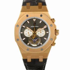 Audemars Piguet Royal Oak Metallic Grey Chronograph Dial 18kt Pink Gold Black Crocodile Leather Men's Watch 25977OROOD005CR01
