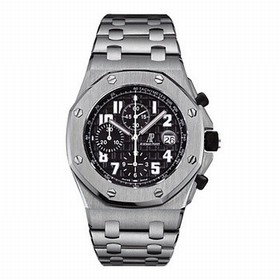 Audemars Piguet Royal Oak Offshore Chronograph Black Guilloche Dial Titanium Men's Watch 26170TIOO1000TI06