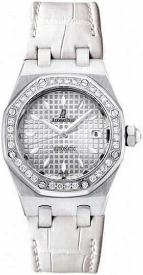 Audemars Piguet Royal Oak Silver Dial White Leather Ladies Watch 77321ST.ZZ.D012CR.01