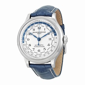 Baume and Mercier Capeland Worldtimer Silver Dial Blue Leather Men's Watch 10106