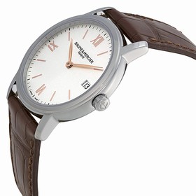 Baume and Mercier Classima Silver Dial Brown Leather Ladies Watch 10147