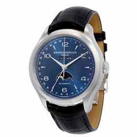 Baume and Mercier Clifton Blue Dial Moonphase Black Alligator Men's Watch 10057