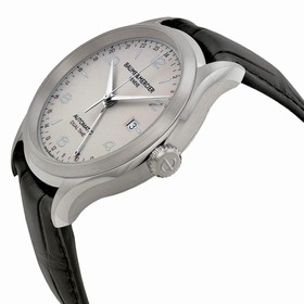 Baume and Mercier Clifton Dual Time Silver Dial Black Alligator Leather Men's Watch 10112