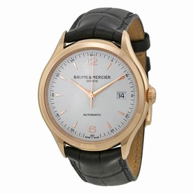 Baume and Mercier Clifton Silver Dial 18kt Rose Gold Black Alligator Leather Men's Watch 10058