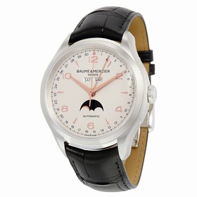 Baume and Mercier Clifton Silver Dial Moonphase Black Alligator Leather Men's Watch 10055