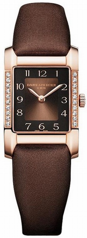 Baume and Mercier Hampton Brown Dial Diamond 18kt Rose Gold Brown Satin Ladies Watch 10093