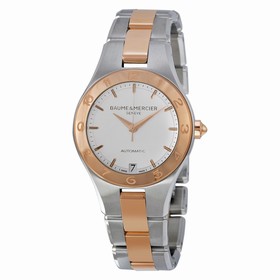 Baume and Mercier Linea White Dial Stainless Steel and 18kt Rose Gold Ladies Watch 10073