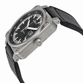 Bell & Ross Aviation Automatic Black Dial Square Black Leather Men's Watch BR0396-SI-ST